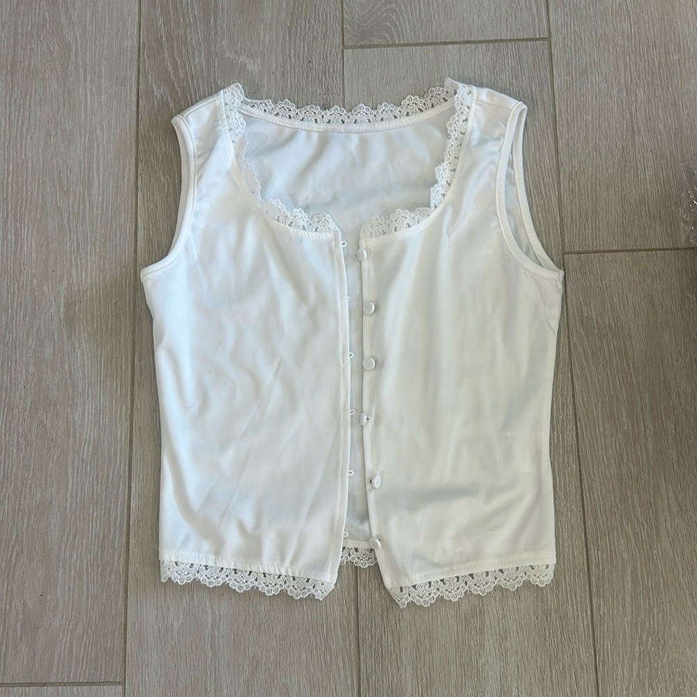 White lace button-down tank
